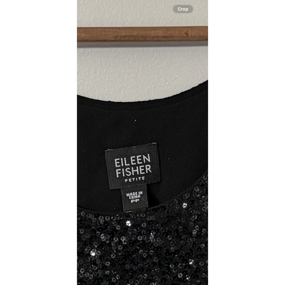 Eileen Fisher Black 100% Silk Sequin Tank Top Size PP (P2-P4) Holiday Party NYE - Picture 5 of 7